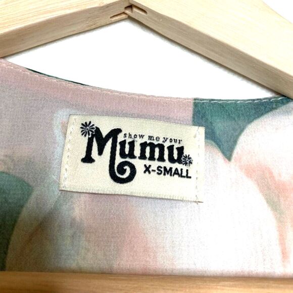 SHOW ME YOUR MUMU Floral Winnie Wrap Dress XS Pink Ruffle Flutter Sleeves Mini - Picture 12 of 12